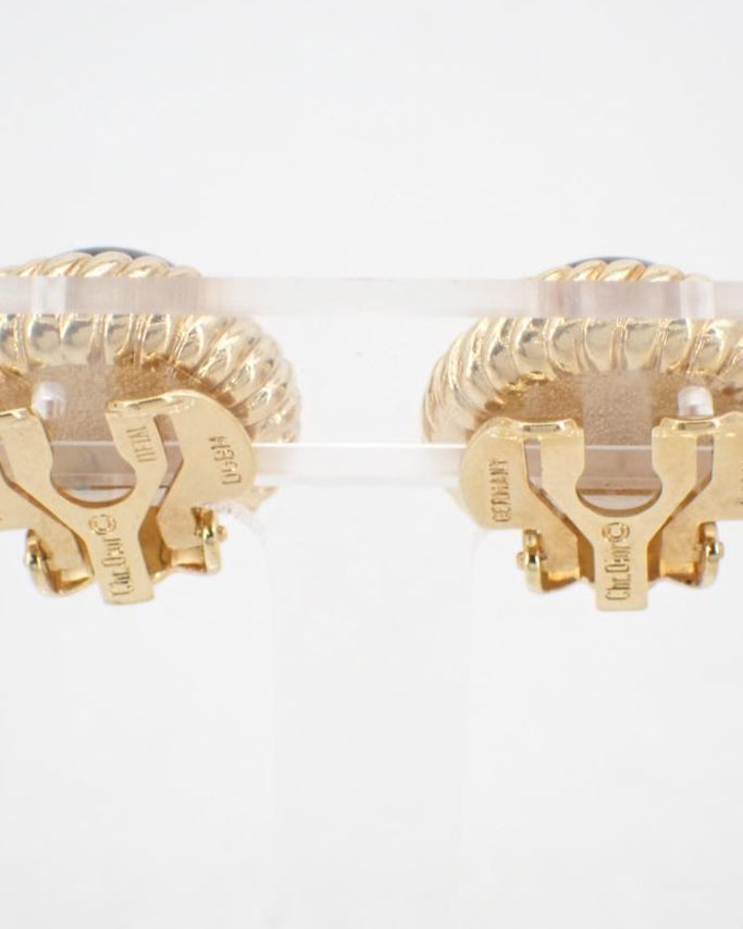 Pair of gold earrings on a white background