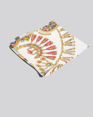 Seidenschal – CARRE von Hermès (Gebraucht - Grau, Gold, Rot)