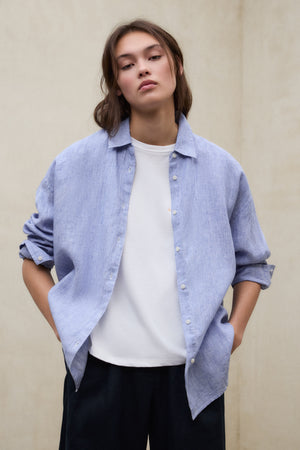 Chemise oversize en lin (DARIA) – ECOALF (Blanc/Rayures bleues)